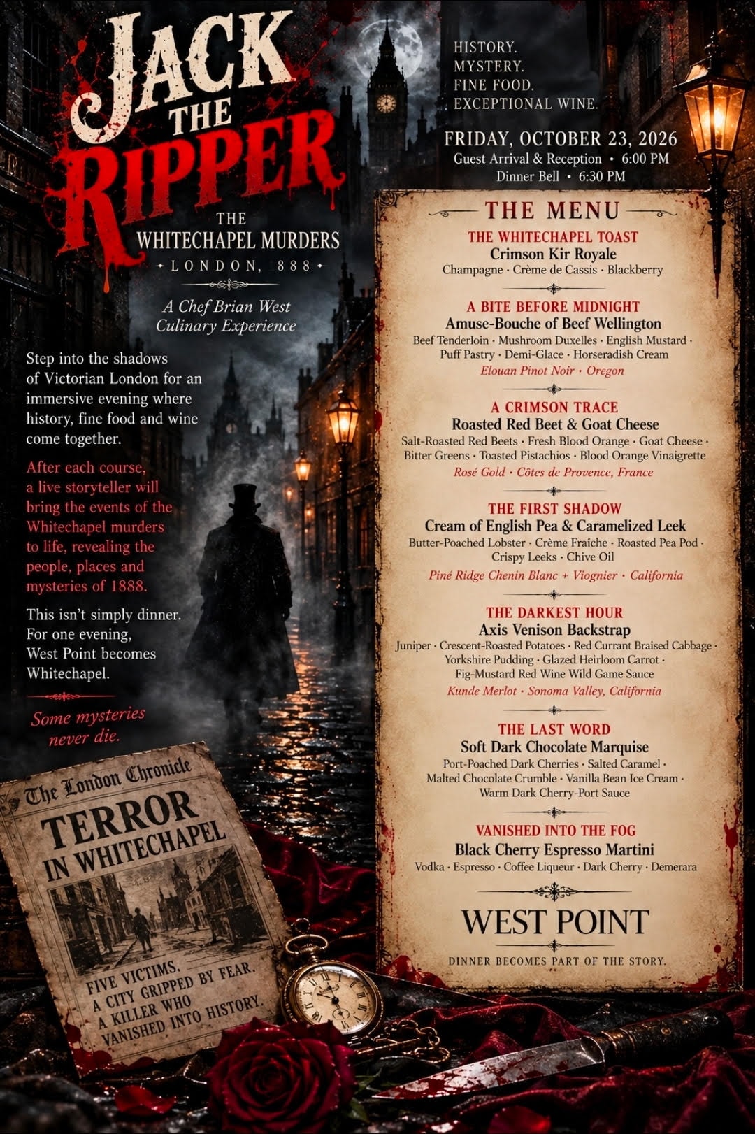 Jack the Ripper: The Whitechapel Murders — A Chef Brian West Culinary Experience, Friday October 23 2026 at West Point